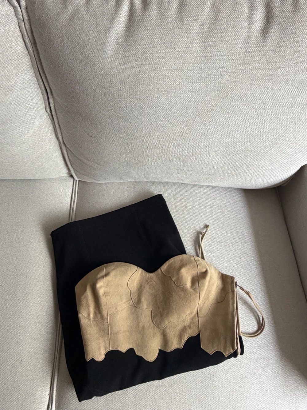Tan 100% Suede Bustier Contrast Dress